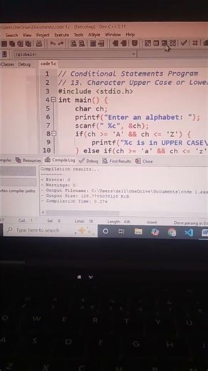 C Program: 28/1000 | Character Uppercase or Lowercase | Conditional Statements #nitin #viral #shorts