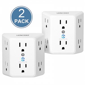 LENCENT Outlet Extender,Multi plug wall outlet,6 Way Outlet Adapter with Surge Protector 3 Prong Power Outlet Splitter 6 AC Wall tap for Home 2 PACK