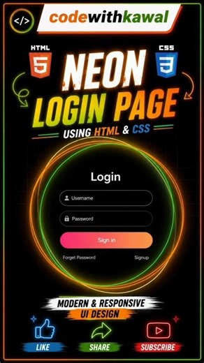 🔥 Neon Login Page Using HTML & CSS | Modern Responsive UI Design | Glassmorphism Effect #shorts