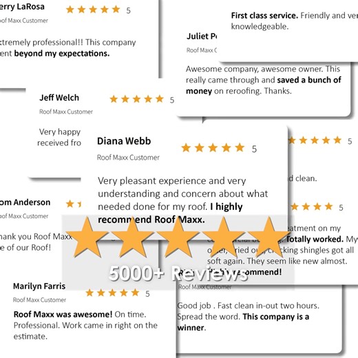 "𝗥𝗢𝗢𝗙 𝗠𝗔𝗫𝗫 offered our family an alternative to completely replacing our roof, which is usually expensive and inconvenient." - John S. ★★★★★ ✔ Over 80,000 Homes Completed Nationwide ✔ ★★★★★ 17,000 Reviews ✔ 300 Roof Maxx Contractors ✔ Forbes, Entrepreneur, Inc. ✔ CBS, NBC, PBS, FOX Failing roofs five years ago are still strong after Roof Maxx treatment! | Roof Maxx