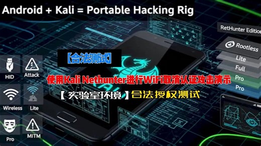 合法测试】使用Kali Nethunter进行WiFi取消认证攻击演示