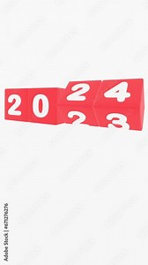 happy new year 2024,, 2024 new year, 3d illustration of 2024 red dices turning year from 2023 to 2024 on white background with empty space for text, New year wishes greeting card