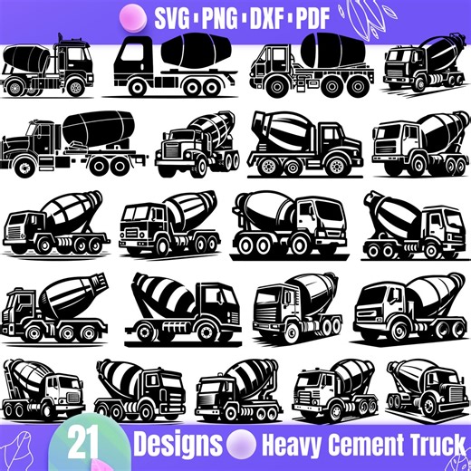 Heavy Cement Truck SVG Bundle - 21 Designs, Concrete Mixer Clipart, Construction Vehicle Vector, Cement Mixer Cut Files for Cricut - Etsy