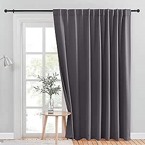 NICETOWN Sliding Door Curtain for Patio, 100x84 Blackout Room Divider Curtain with Rod Pocket & Back Tab Design, Thermal Insulated Drapes for Sliding Glass Door, Bedroom, Living Room, Grey, 1 Panel