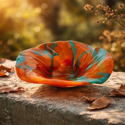 Burnt Orange and Jade Green Decorative Kiln-fired Glass Bowl - Etsy