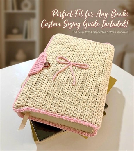 Crochet Book Cover Pattern With Bow Detail - Adjustable Size for Any Book ( PDF Pattern ) - Etsy