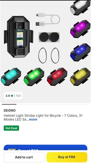 Take a look at this Helmet Light Strobe Light for Bicycle - 7 Colors, 31 Modes LED Safety L