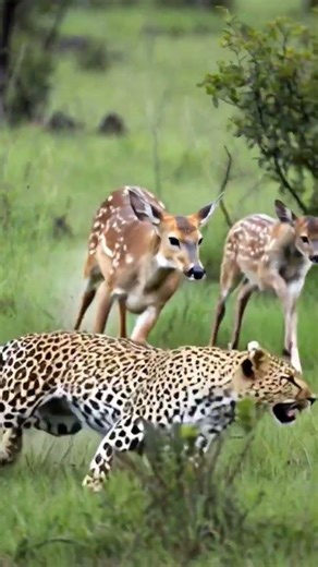 Mother Deer Fights a Leopard to Save Her Baby - Hunting Leopard Retreats & Climbs a Tree!