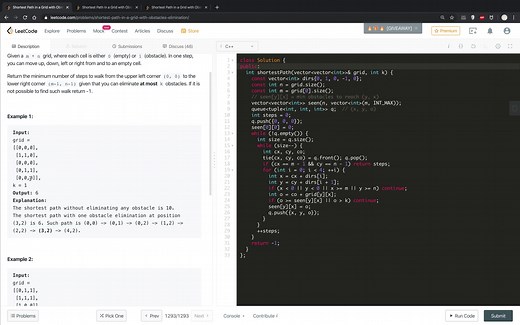 花花酱 LeetCode 1293. Shortest Path in a Grid with Obstacles Elimination 刷题找工作EP285