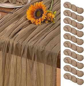 Nude Cheesecloth Table Runner 10 Pack Spring Table Runners Boho Gauze 120 Inches Coffee Cheese Cloth Table Decor for Wedding Bridal Baby Shower Valentine's Day