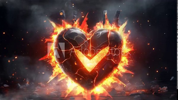 Electrical heart beating with electric spark motion. heart in fire. seamless looping overlay 4k virtual video animation background
