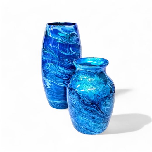 Hand Painted Abstract Glass Vase | Blue Green Fluid Art - Etsy