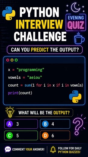 🔥 Python Vowel Count Interview Question 🐍🤯 #Shorts