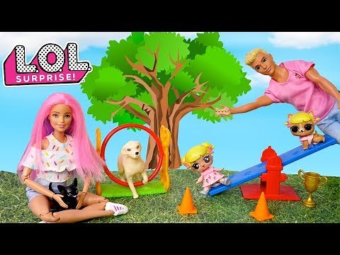 LOL Goldie Doll Family Puppy School Competition with Barbie Trainer Toy