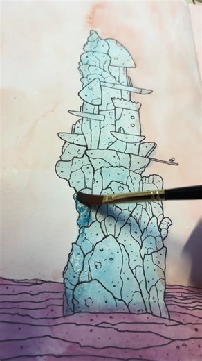 Zircon Castles Watercolor Painting Process #watercolorpainting #fantasyart #sketchbook