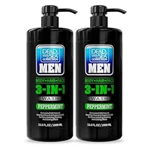 Dead Sea Collection Peppermint Men’s Body Wash – 3 in 1 Body Wash for Men for Hair, Face & Body – Moisturizing Shower Gel with Dead Sea Minerals – Pack of 2 (33.8 fl oz each)