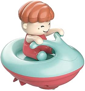 Windup Speed Boat Bath Toy, Funny Bathtub Yacht Toy Clockwork Ski Jet Ship Toy Boat Tub Toy Yacht Water Toy for Boys and Girls (Blue-red)