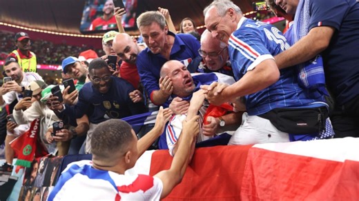 Kylian Mbappe apologises to a fan for hitting him in the warmup