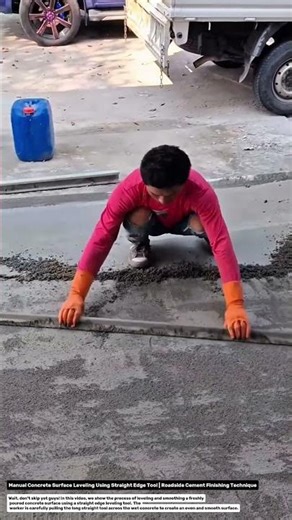 Manual Concrete Surface Leveling Using Straight Edge Tool | Roadside Cement Finishing Technique.