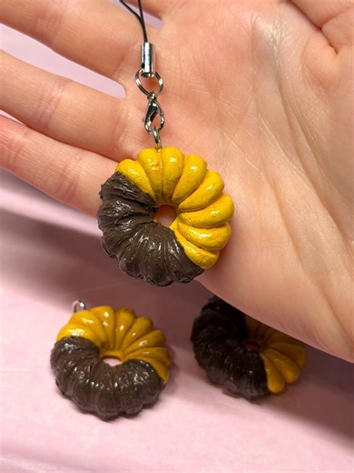 Chocolate Dipped Cruller Donut Charm: Handmade Polymer Clay Keychain Accessory - Etsy
