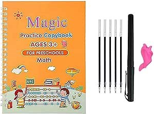 Magic Practice Copybook for Kids New-Version 10.4 x 7.3 in. Large Paper Edition, Reusable Writing Calligraphy Book English Set, Handwriting Workbook for Preschoolers (Math Book+ Pen)