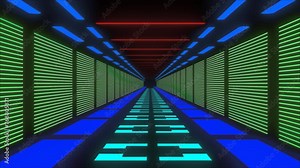 Endless motion background with symmetric geometry walls of beams and shapes