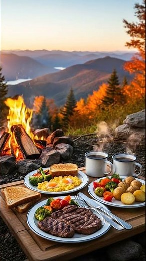 Sunrise Mountain Campfire Breakfast Perfect Morning in the Wilderness