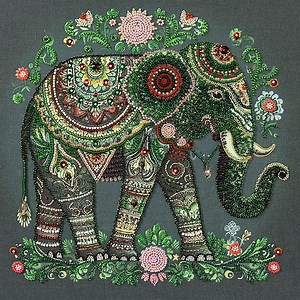 Bead Embroidery Kit Green Elephant, Elephant Embroidery, DIY Beaded Indian Elephant - Etsy