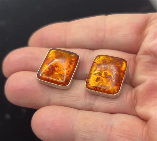 Sterling Amber Square Stud Earrings, Warm Honey Glow - Etsy