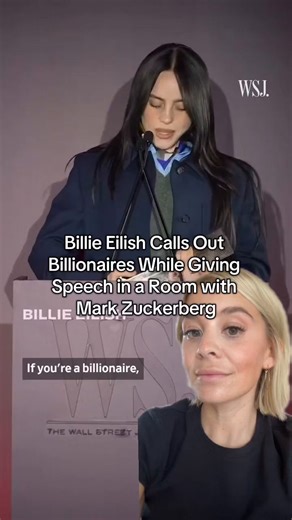 Billie Eilish called out billionaires during her WSJ Innovator Awards speech, asking why they’re still hoarding wealth instead of giving it away. Her remarks — made in a room with Mark Zuckerberg — followed her pledge to donate $11.5 million from her tour to food equity and climate justice. #BillieEilish #MarkZuckerberg #WSJMagazine | What's Trending