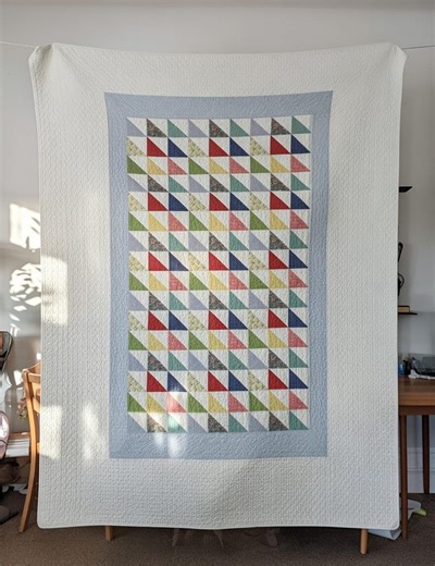 Handmade Ocean Waves Quilt Colorful Triangle Patchwork With Blue Striped Border - Etsy