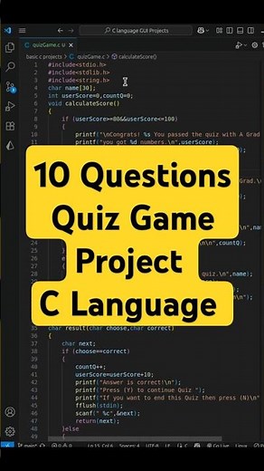 Basic C Project: Quiz Game with Output | C Programming Project for Beginners #shorts #codingshorts