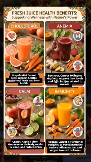 Fresh Juice Health Benefits 🍹 | Cholesterol, Anemia, Immunity & Stress Relief Juices #shorts