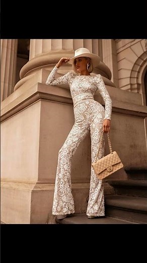 Elegant Women's Lace Embroidery High Waist Jumpsuit – Slim Fitting & Flare Design