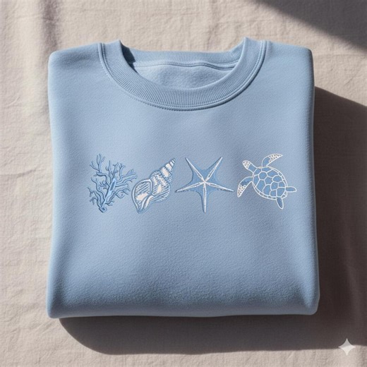 Ocean Embroidery Design Set, Sea Turtle Starfish Shell Coral Embroidery, Coastal Marine Embroidery Pattern - Etsy