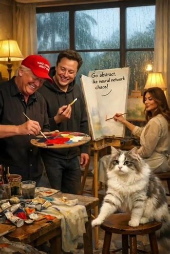 Rainy Day Art Studio Fun: Trump Goes Bold, Elon Suggests Chaos & Cat Leaves Paw Print Masterpiece
