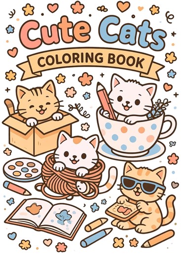 Cat Coloring Book for Kids | Printable Coloring Pages | Cute Cats Coloring Book | 20 Page PDF Download | Kids Activity Book - Etsy