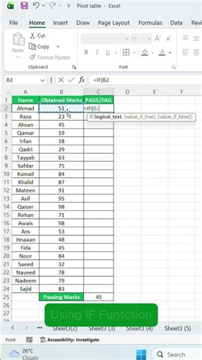 Excel IF Formula 🔥 | Pass or Fail in Seconds #Shorts #excel #exceltricks #exceltips #exceltutorial