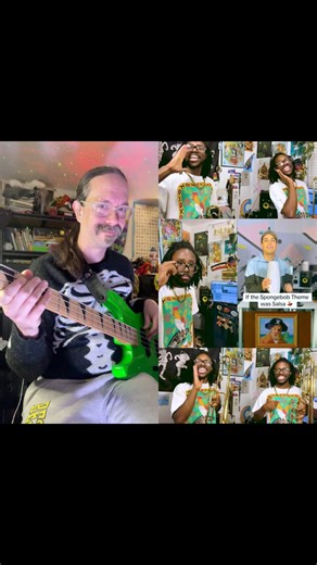 SpongeBob Salsa #bassists #bassistsofinstagram #bassplayers #duet #duetwithme #bassguitarists #tiktokbassist #thebretcrowshow #bassplayersofinstagram #basspedals #primus #primussucks #lesclaypool #claypoolcellars #originalmusic #composers #composersofinstagram #musicians #musicianslife #originalriffs #drummersofinstagram #drums #collaborations | The Bret Crow Show