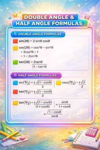Double angle and half angle identities