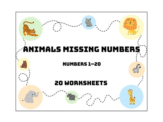 Animal Missing Numbers Worksheets 1-20 | Preschool & Kindergarten Math | Printable Number Sequence Activity - Etsy