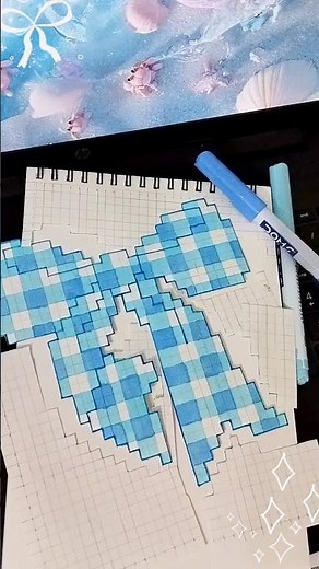 Pixel Art Bow🩵| Easy Grid Drawing Step by Step for beginners
