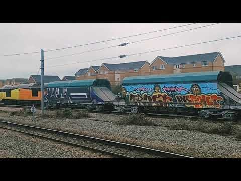 Class 70 Diesel Locomotive heading through Peterborough Station to Tunstead Sidings in Derbyshire