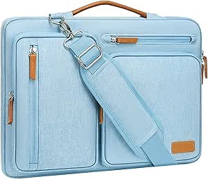 MOSISO 360 Protective Laptop Shoulder Bag,15-15.6 inch Computer Bags Compatible with MacBook Pro 16 inch, HP, Dell, Lenovo, Asus Notebook,Side Open Messenger Bag with 4 Zipper Pockets, Air Blue
