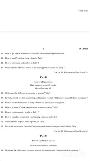 COMPUTERISED ACCOUNTING WITH TALLY Previous Question Paper March 2025 Calicut University
