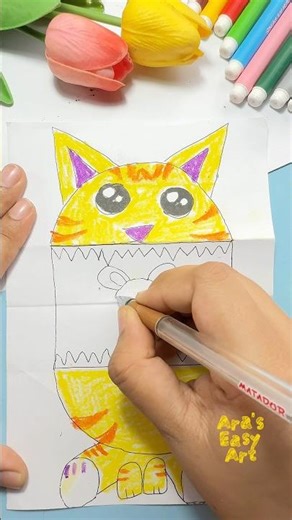 Creative Folding Surprise Art ⁠🐭🐈 @ArasEasyArt #viral #ytshorts #folding #art