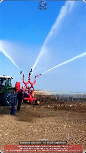 Mobile Irrigation Machine Spraying 3 Water Jets During Field Watering Work