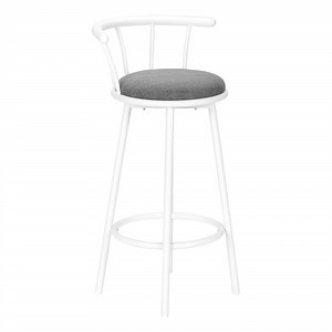 Bar Stool - Set Of 2 - Swivel - Bar Height - White Metal - Grey Leather Look