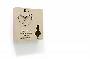 Wooden Time Box Clock - Cappuccino Chalk Alice Adventures - Pendulum Clock - Teen's Room - Kids Room Deco - Wonderland Quotes - Literature - Laser Engraved - Housewarming Gift (Alice Adventures)