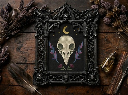 Gothic Raven Skull Cross Stitch Pattern |dark Academia Embroidery #12 - Etsy